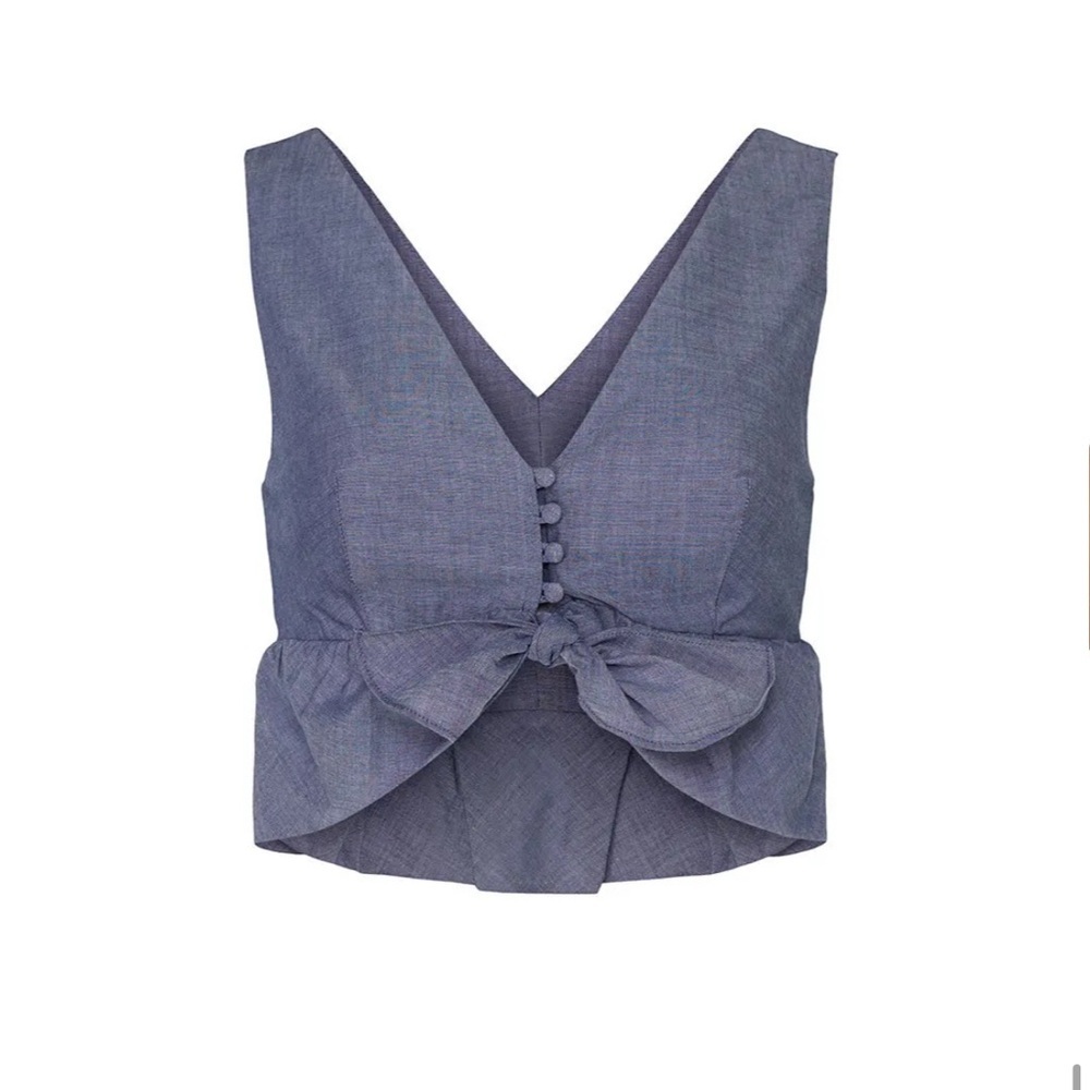 Chambray Ruffle Crop Top by Thakoon Size 10 - Picture 2 of 15